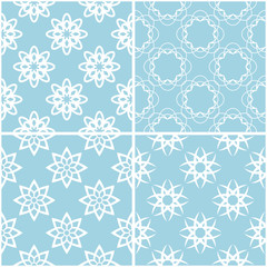 Floral patterns. Set of blue and white seamless backgrounds