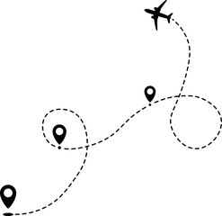 Flying plane and geolocation mark for mobile app.