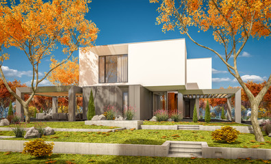 Fototapeta na wymiar 3d rendering of modern house by the river