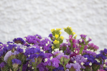 Obraz premium Closeup of yellow flowers in a sea of purple statice flowers