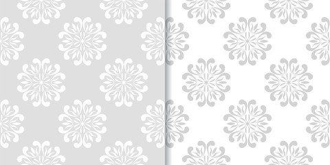 Light gray set of floral seamless patterns