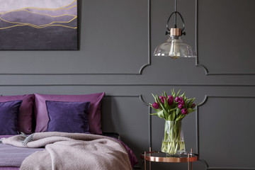 Violet feminine bedroom interior