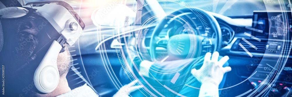 Poster composite image of interfaces dial in dark blue background with