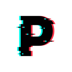 Vector Logo Letter P Glitch Distortion