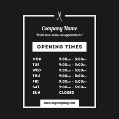 Vector Opening Times Vertical Rectangle Design Hairdresser