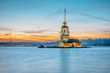 Sunset view of Maiden Tower,medieval over Bosphorus,Turkey