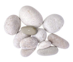 Fototapeta na wymiar Light-gray stones of rounded shape, isolated on white