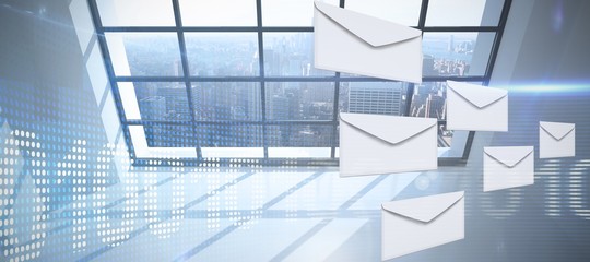 Composite image of graphic of envelopes on white background