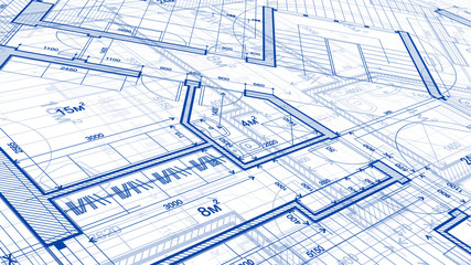 Architecture design: blueprint plan - illustration of a plan modern residential building /...