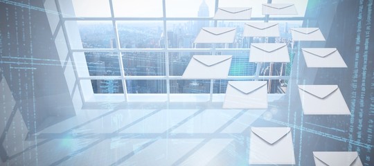 Composite image of graphic of envelopes on white background