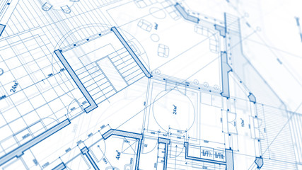 Architecture design: blueprint plan - illustration of a plan modern residential building / technology, industry, business concept illustration: real estate, building, construction, architecture