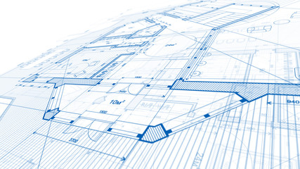 Architecture design: blueprint plan - illustration of a plan modern residential building / technology, industry, business concept illustration: real estate, building, construction, architecture