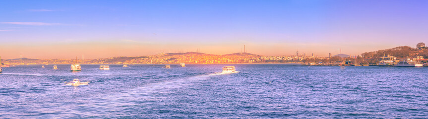 Fototapeta premium panoramic view of famous first bridge and uskudar district