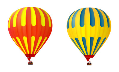 Two 3d colorful hot air balloons