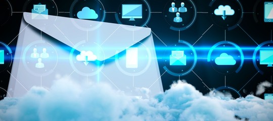 Composite image of digitally generated image of fluffy clouds 