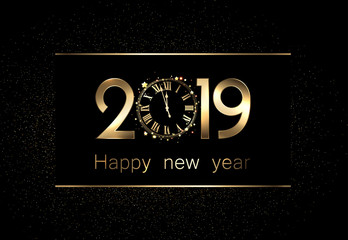 Black 2019 new year background with clock.