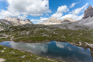 Beautiful alpine lake with Mount Paterno background, Dolomites, Italy