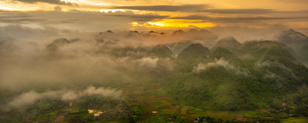 amazing landscape rice field on Bac Son, Viet Nam, above rice terraces in a beautiful day rice field on Bac Son, Viet Nam