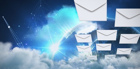 Composite image of graphic of envelopes on white background