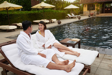 Romantic weekend by swimming pool