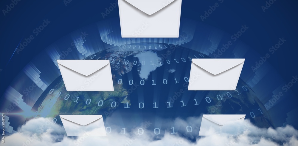 Poster composite image of graphic of envelopes on white background
