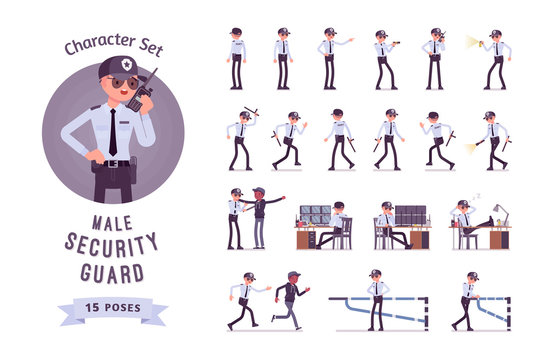 Male security guard ready-to-use character set