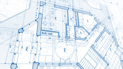 Architecture design: blueprint plan - illustration of a plan modern residential building / technology, industry, business concept illustration: real estate, building, construction, architecture