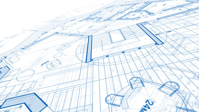 Architecture design: blueprint plan - illustration of a plan modern residential building / technology, industry, business concept illustration: real estate, building, construction, architecture