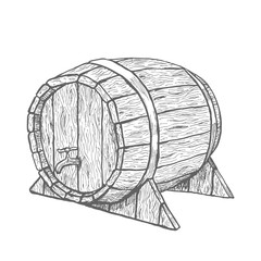 Vector hand drawing wood barrel in white background