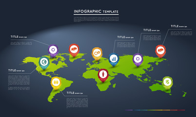 world map with abstract crystal pointers, infographic template
