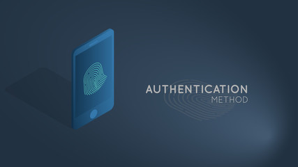 authentication fingerprint on smartphone concept, isometric design