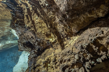 Deep inside view of cave of Chasm of Heaven in Silifke district.Mersin Turkey