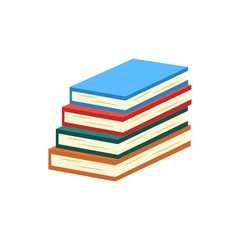 Stack of closed books with colorful covers and paper pages lying isolated on white background - symbol of reading for studying or literary leisure in flat vector illustration.