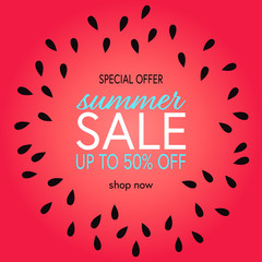 Summer sale template poster or banner with watermelon. Vector illustration 