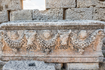 Marble relief at Uzuncaburc Ancient city located in Uzuncaburc,Silifke,Mersin,Turkey..