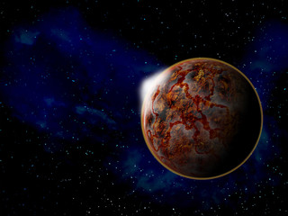 planet in space around bright stars 3d illustration