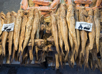 Smoked dried fish, Rasht bazaar, Iran - 215095004