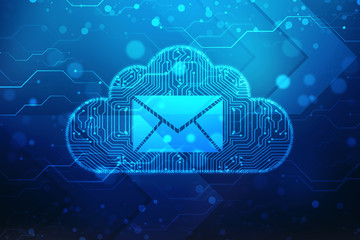 Information cloud spam, Email spam background, Cloud with email symbol on digital background - obrazy, fototapety, plakaty