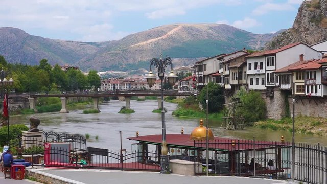 A scene of the river in the middle of Amasya city in Turkey