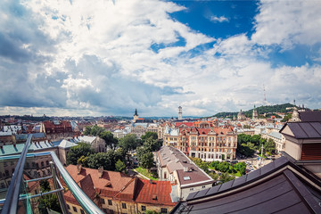 Obraz premium Fisheye view on Market square from Lviv city hall