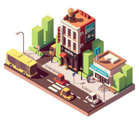 Vector isometric hotel building