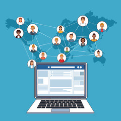 Social network laptop and people online vector illustration graphic design