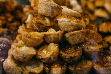 Many traditional Portuguese desserts are called Pastel de Nata. Delicious pastries or food in Portugal.