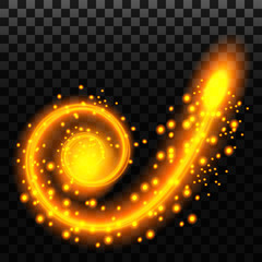 Light effect spiral with sparks, Golden. Transparent background, vector illustration.