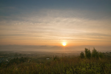 Fototapeta na wymiar Landscape beautiful sunrise on mountain view and sky.