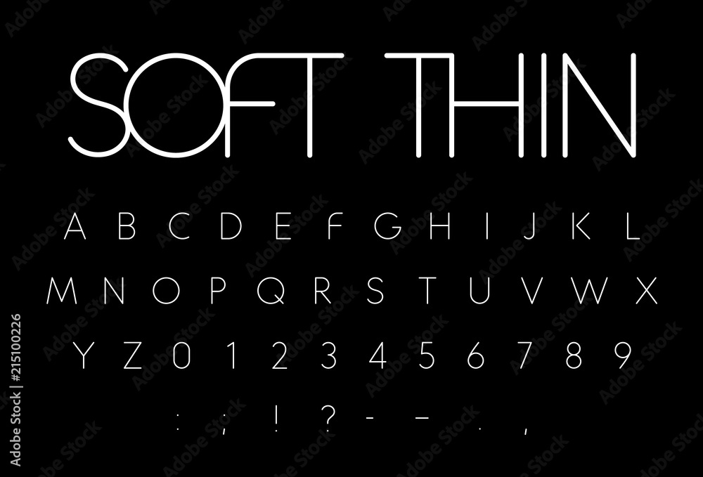 Poster soft thin font, thread stylish linear sans serif alphabet, slim letters with circular corners. upper