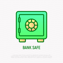 Bank safe thin line icon, symbol of security and protection. Modern vector illustration.