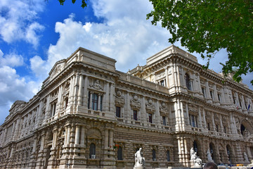 Rome,  palace of the Court of Cassation, view, details, architectures and embellishments.