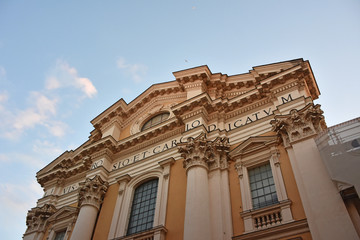 Rome, catholic church facade in the historic center of the city.