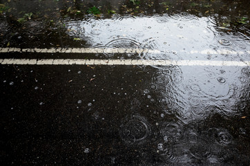 rainy weather puddle. city road bad weather